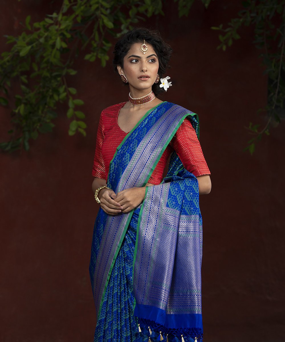Purple_And_Green_Dual_Tone_Handloom_Embossed_Weave_Katan_Silk_Banarasi_Saree_WeaverStory_01