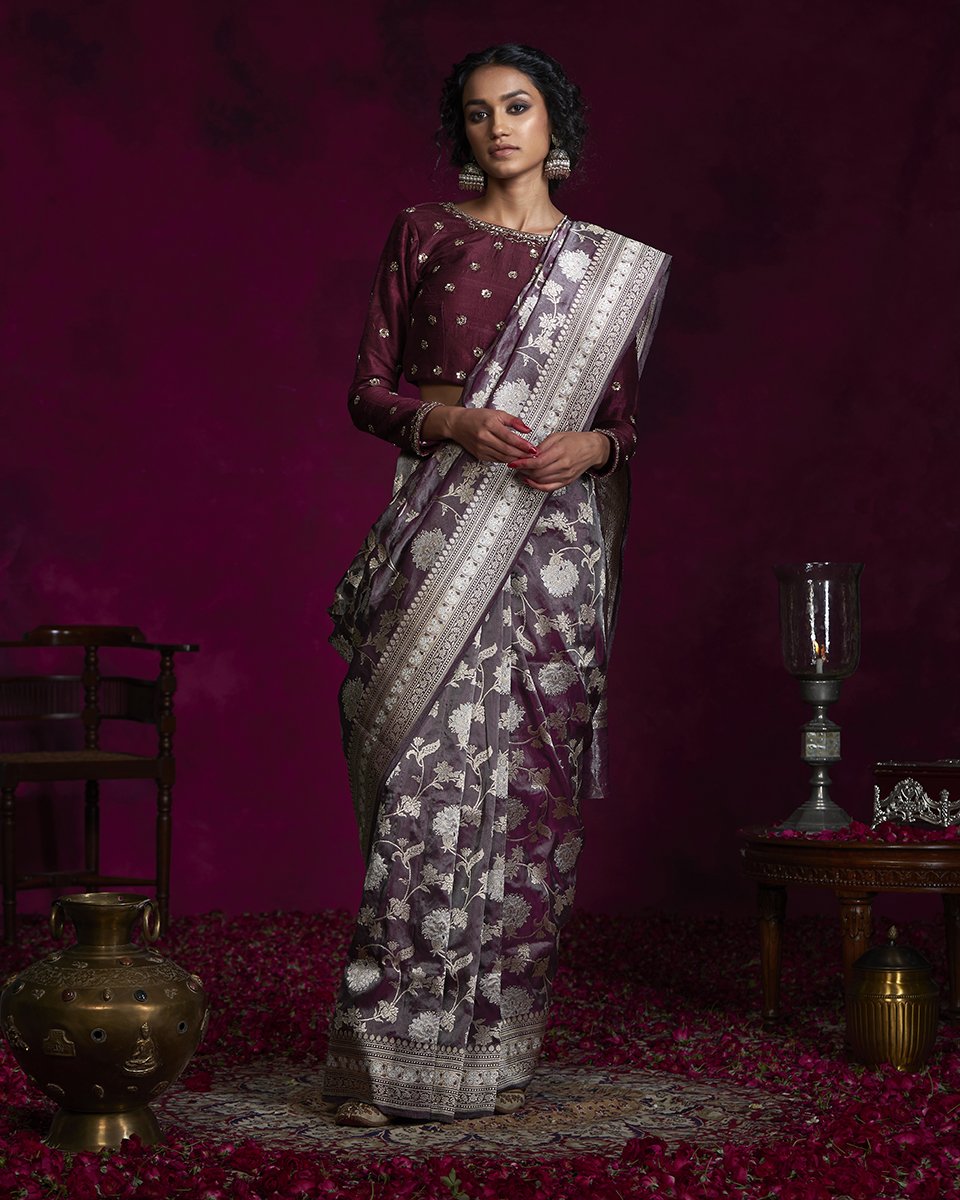 Buy Georgette Heavy Zari Work Saree By YashVeer  Creation(Marrige_ware,With_Blouse at Amazon.in