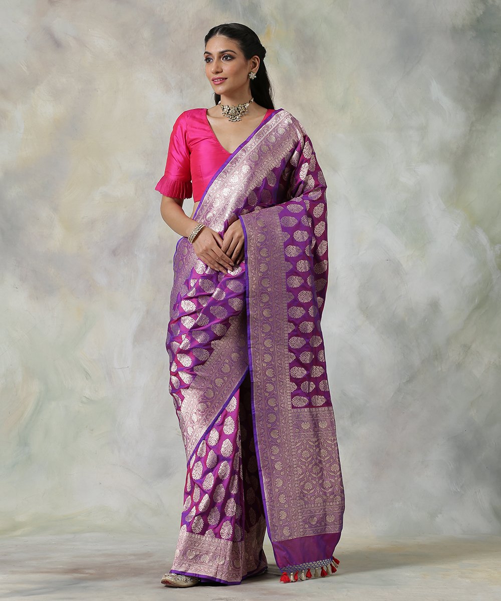 Purple_Handloom_Banarasi_Saree_With_Mughal_Booti_WeaverStory_02