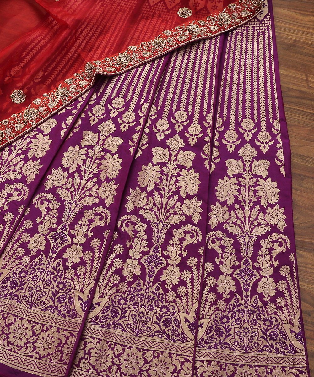 Purple_Handloom_Cutwork_Katan_Silk_Banarasi_Lehenga_With_Floral_Design_WeaverStory_01