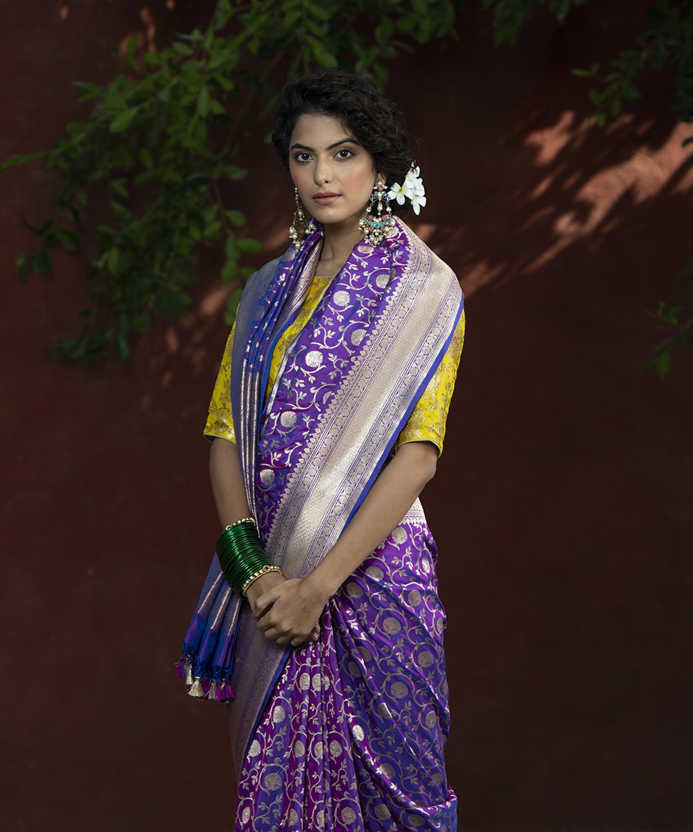 Purple_Handloom_Dual_Tone_Cutwork_Katan_Silk_Banarasi_Saree_and_Jangla_Design_WeaverStory_01