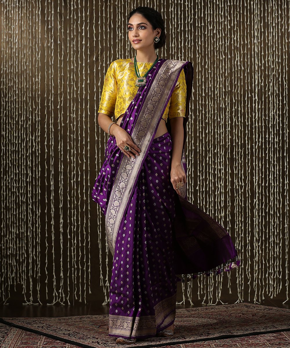 Purple Paithani Saree with Contrast Pink Colour Peacock Pallu – Snusha