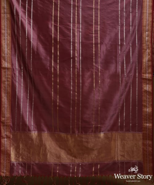 Mauve_Pure_Mulberry_Silk_Saree_With_Silver_And_Gold_Stripes_With_Stars_And_Zari_Border_WeaverStory_05