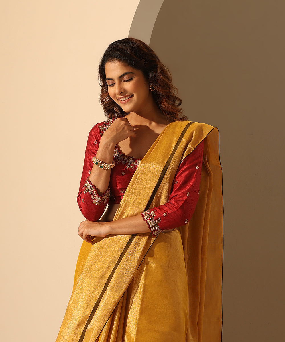 Hand_Embroidered_Maroon_Raw_Silk_Blouse_With_Full_Sleeves_WeaverStory_01