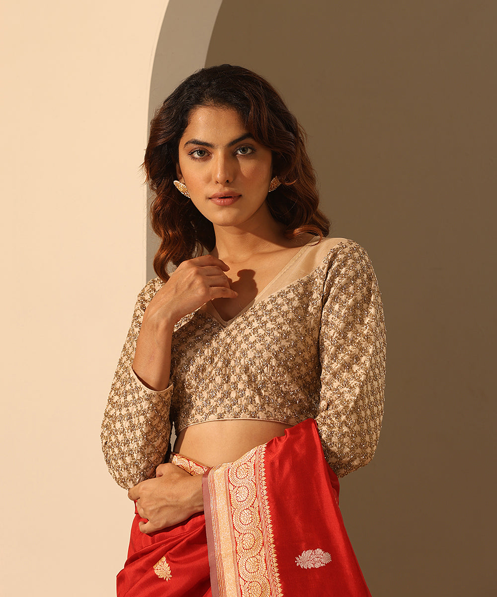 Hand_Embroidered_Off_White_Raw_Silk_Blouse_With_Organza_Sweetheart_Neckline_WeaverStory_02