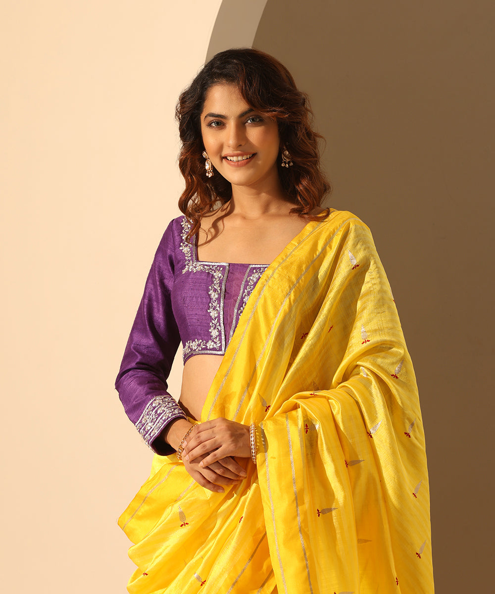 Hand_Embroidered_Purple_Raw_Silk_Blouse_With_Organza_Detailing_WeaverStory_01