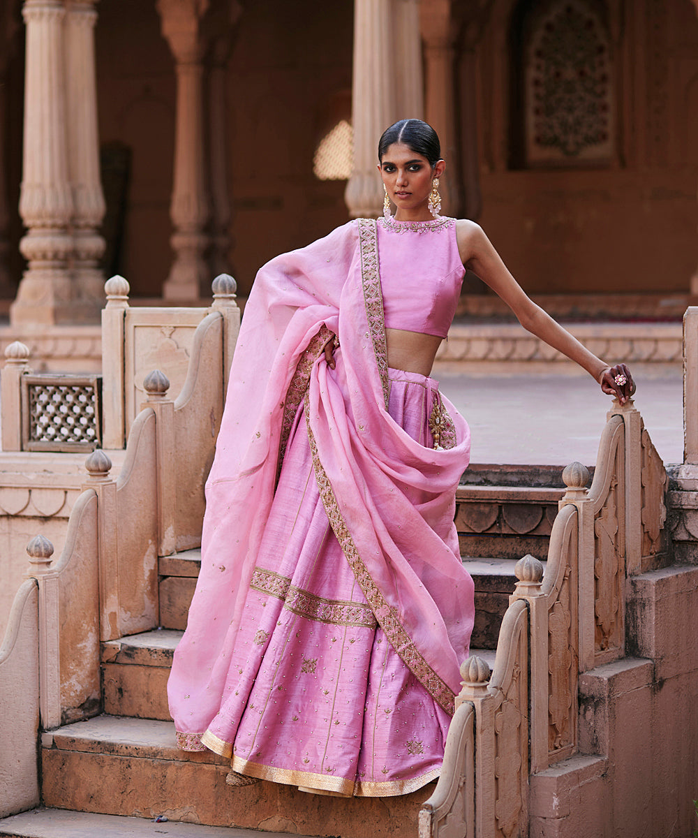 Baby_Pink_Raw_Silk_Hand_Embroidered_Lehenga_With_Blouse_And_Dupatta_WeaverStory_01