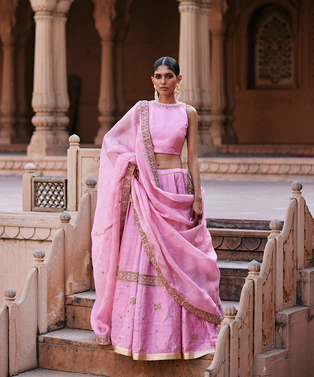 Baby_Pink_Raw_Silk_Hand_Embroidered_Lehenga_With_Blouse_And_Dupatta_WeaverStory_02
