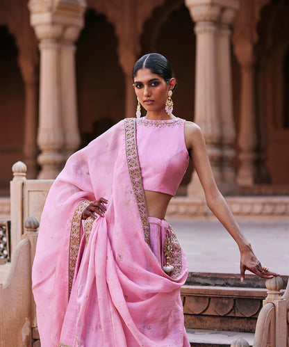 Baby_Pink_Raw_Silk_Hand_Embroidered_Lehenga_With_Blouse_And_Dupatta_WeaverStory_04