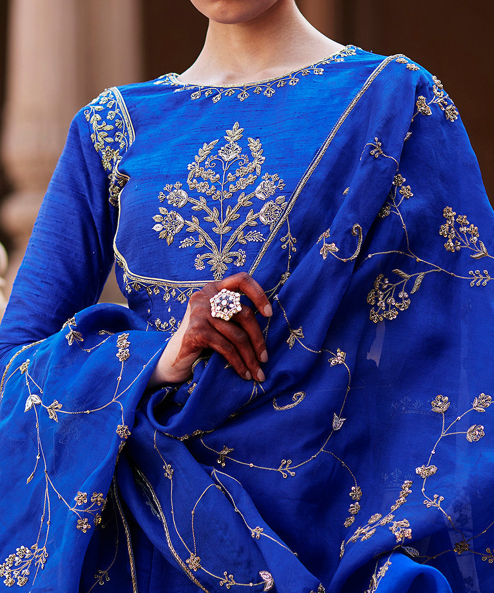 Blue_Banarasi_Lehenga_With_Raw_Silk_Blouse_And_Hand_Embroidered_Organza_Dupatta_WeaverStory_05