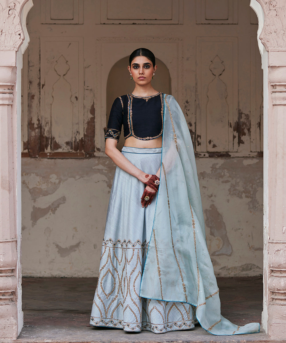 Mint_Green_Hand_Embroidered_Raw_Silk_Skirt_With_Pure_Silk_Blouse_And_Dupatta_WeaverStory_01
