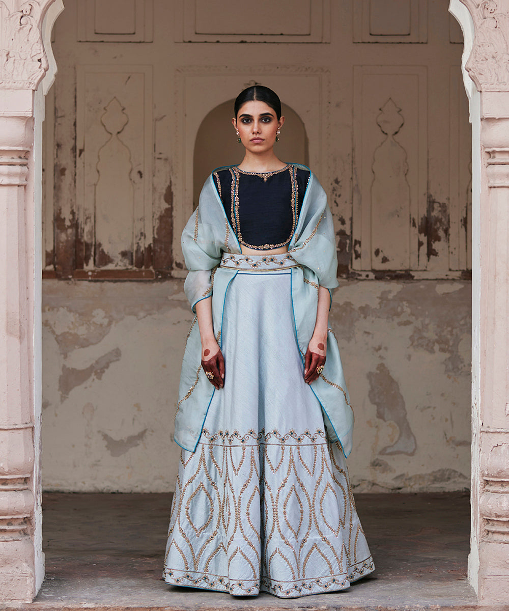 Mint_Green_Hand_Embroidered_Raw_Silk_Skirt_With_Pure_Silk_Blouse_And_Dupatta_WeaverStory_02