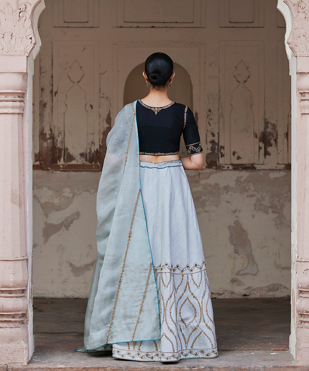 Mint_Green_Hand_Embroidered_Raw_Silk_Skirt_With_Pure_Silk_Blouse_And_Dupatta_WeaverStory_04
