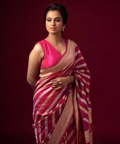 Ramya Pandian In Handloom Pink Pure Katan Silk Banarasi Saree