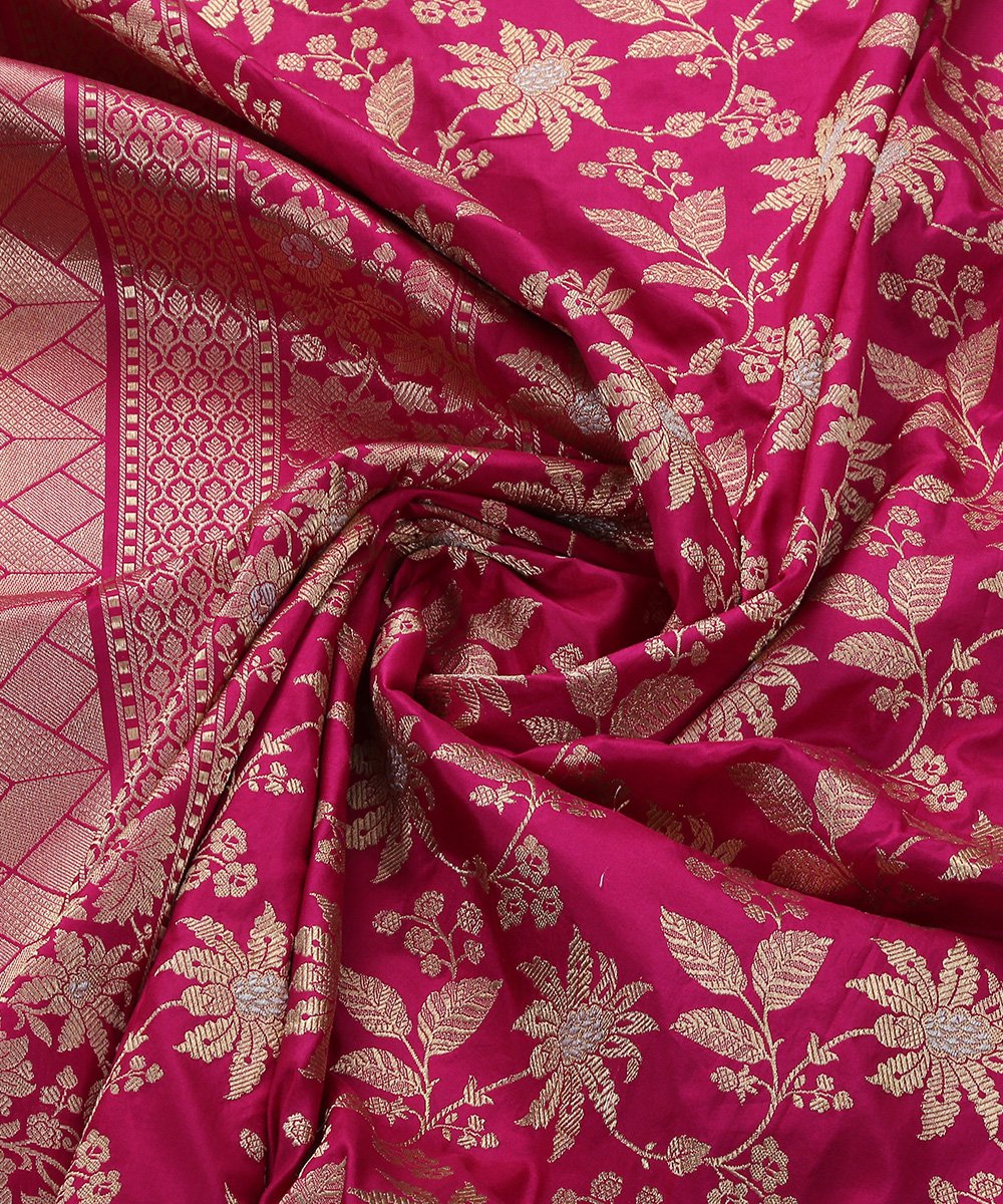 Rani_Pink_Handloom_Pure_Katan_Silk_Kadhwa_Jangla_Banarasi_Dupatta_WeaverStory_06