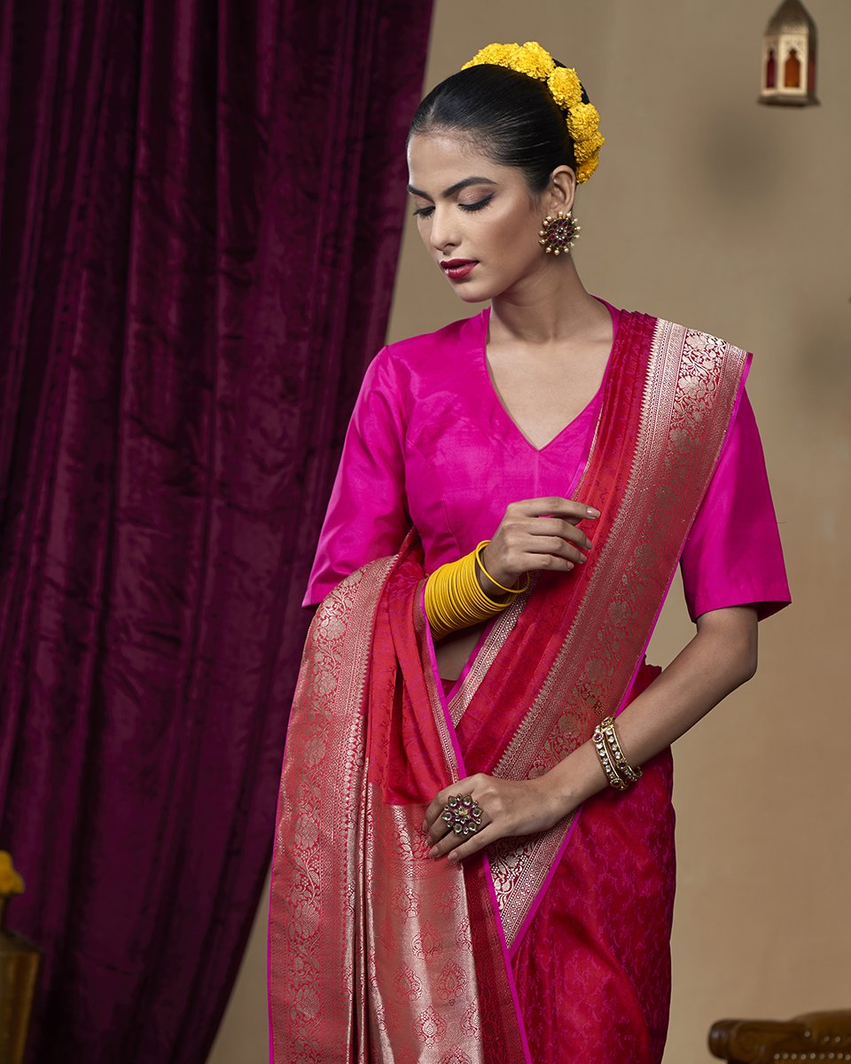 Rani_Pink_Handloom_Tanchoi_Pure_Katan_Silk_Banarasi_Saree_With_Kadhwa_Gold_Zari_Border_WeaverStory_01