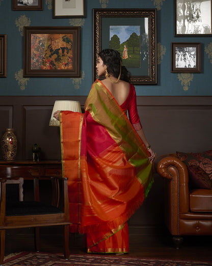 Red_Handloom_Kanjivaram_Silk_Saree_with_Orange_and_Green_Border_WeaverStory_03