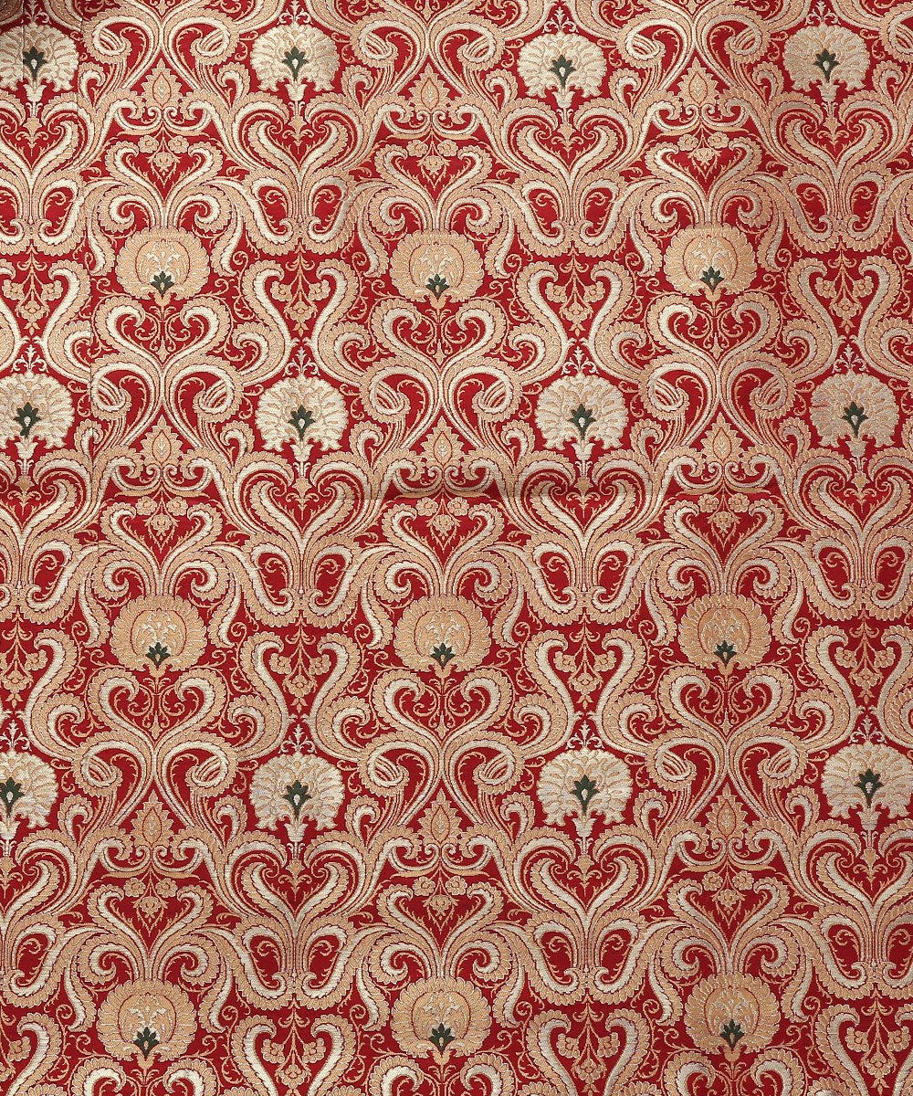Red_Handloom_Pure_Katan_Silk_Kimkhab_Banarasi_Fabric_with_Gold_Zari_and_Green_Meenakari_Work_WeaverStory_02