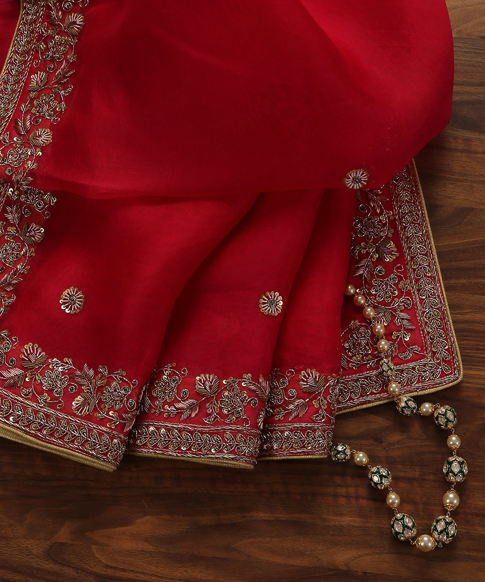 Red_Handloom_Organza_Dupatta_With_Floral_Zardozi_Hand_Embroidery_Border_WeaverStory_01