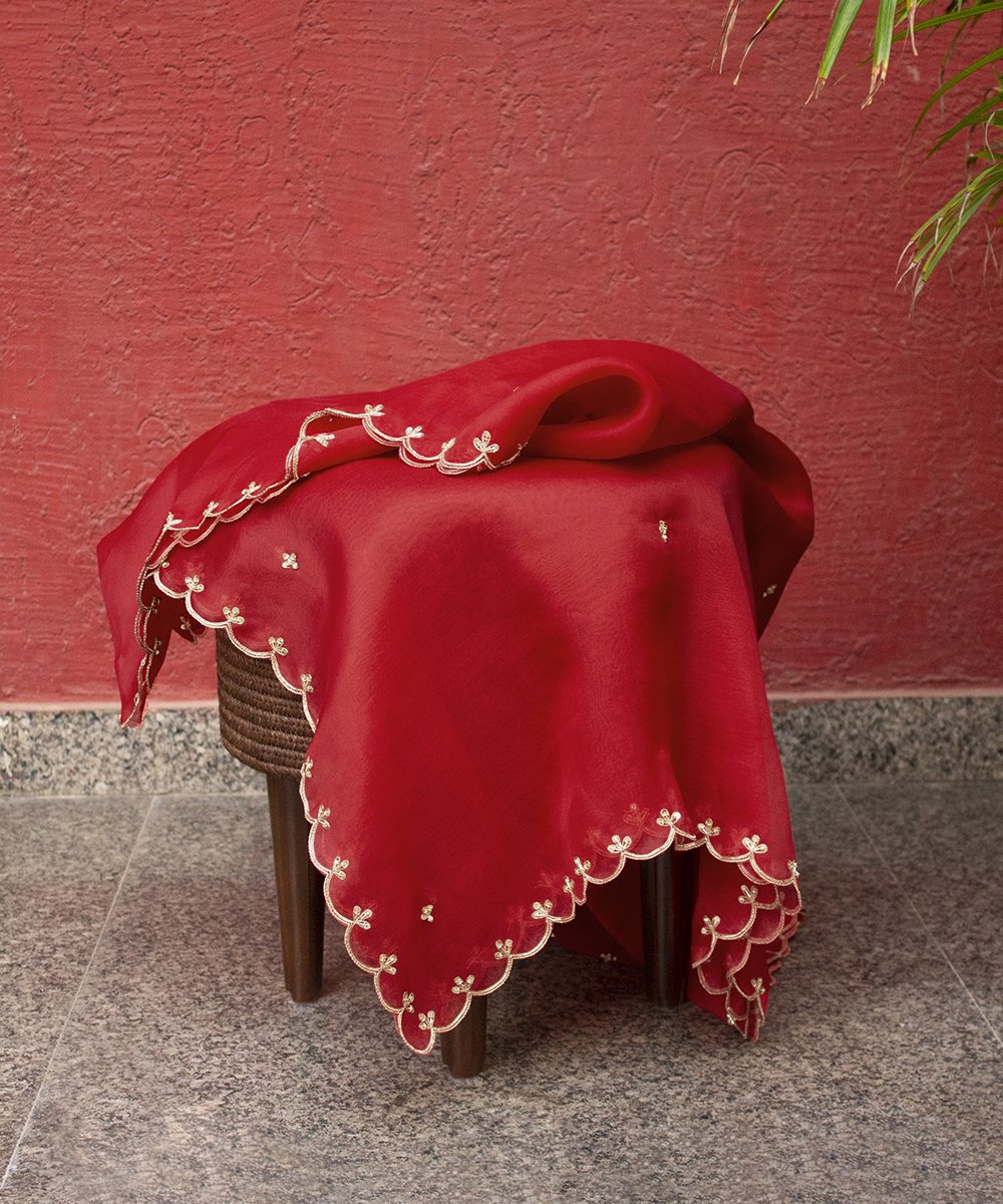 Red_Handloom_Organza_Zardozi_Hand_Embroidery_Scalloped_Border_Dupatta_WeaverStory_01