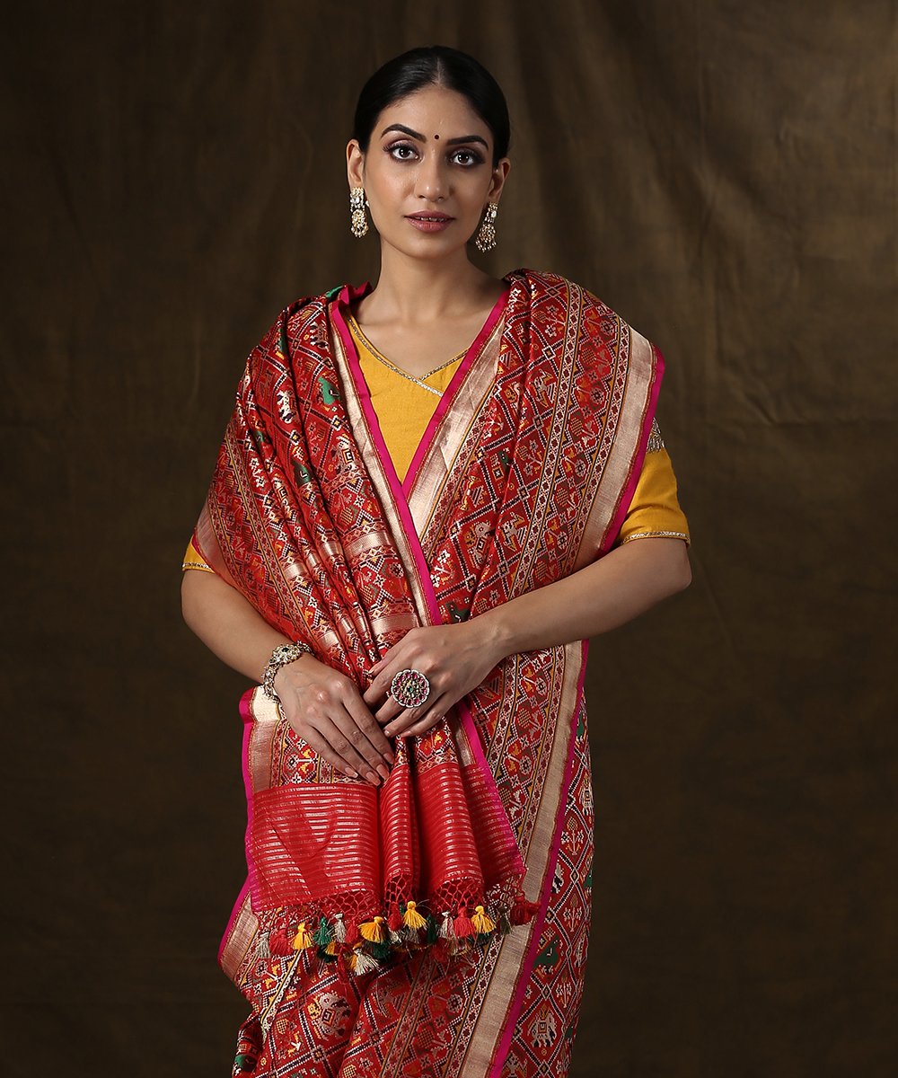 Red_and_Green_Handloom_Banarasi_Patola_Saree_with_Parrot_Motifs_WeaverStory_01