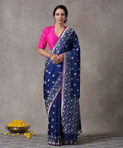 Royal_Blue_Handloom_Pure_Katan_Silk_Tanchoi_Banarasi_Saree_with_Star_Motifs_WeaverStory_01