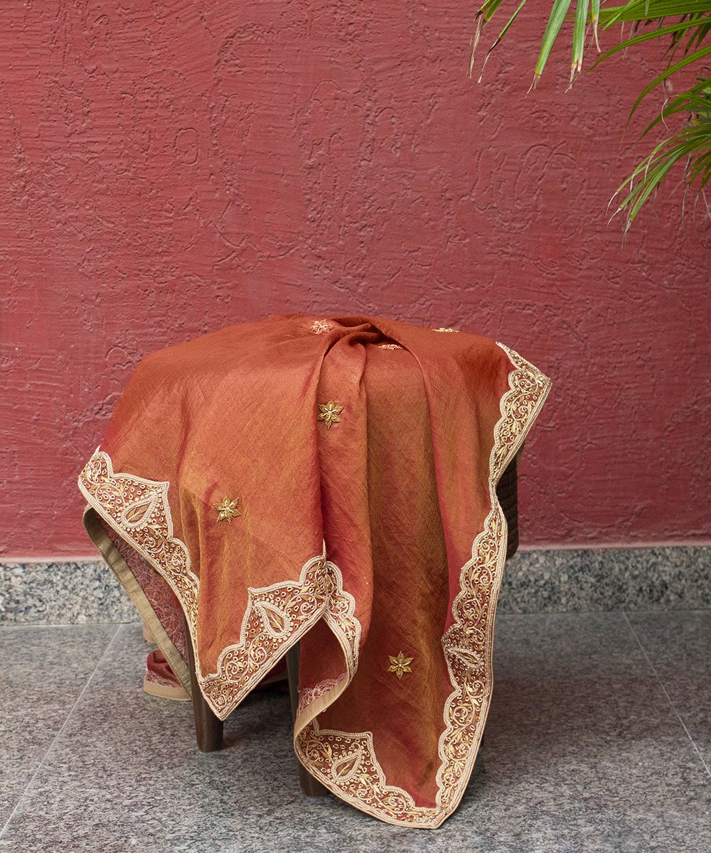 Handloom_Rust_Pure_Tissue_Dupatta_with_Zardozi_Hand_Embroidery_Border_WeaverStory_01