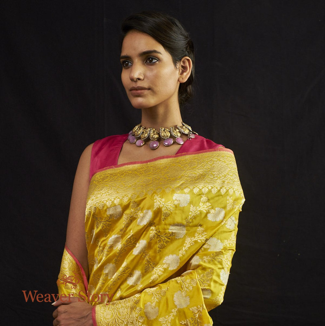 Handloom_Yellow_Sona_Rupa_Kadhwa_Jangla_with_Pink_Selvedge_WeaverStory_01