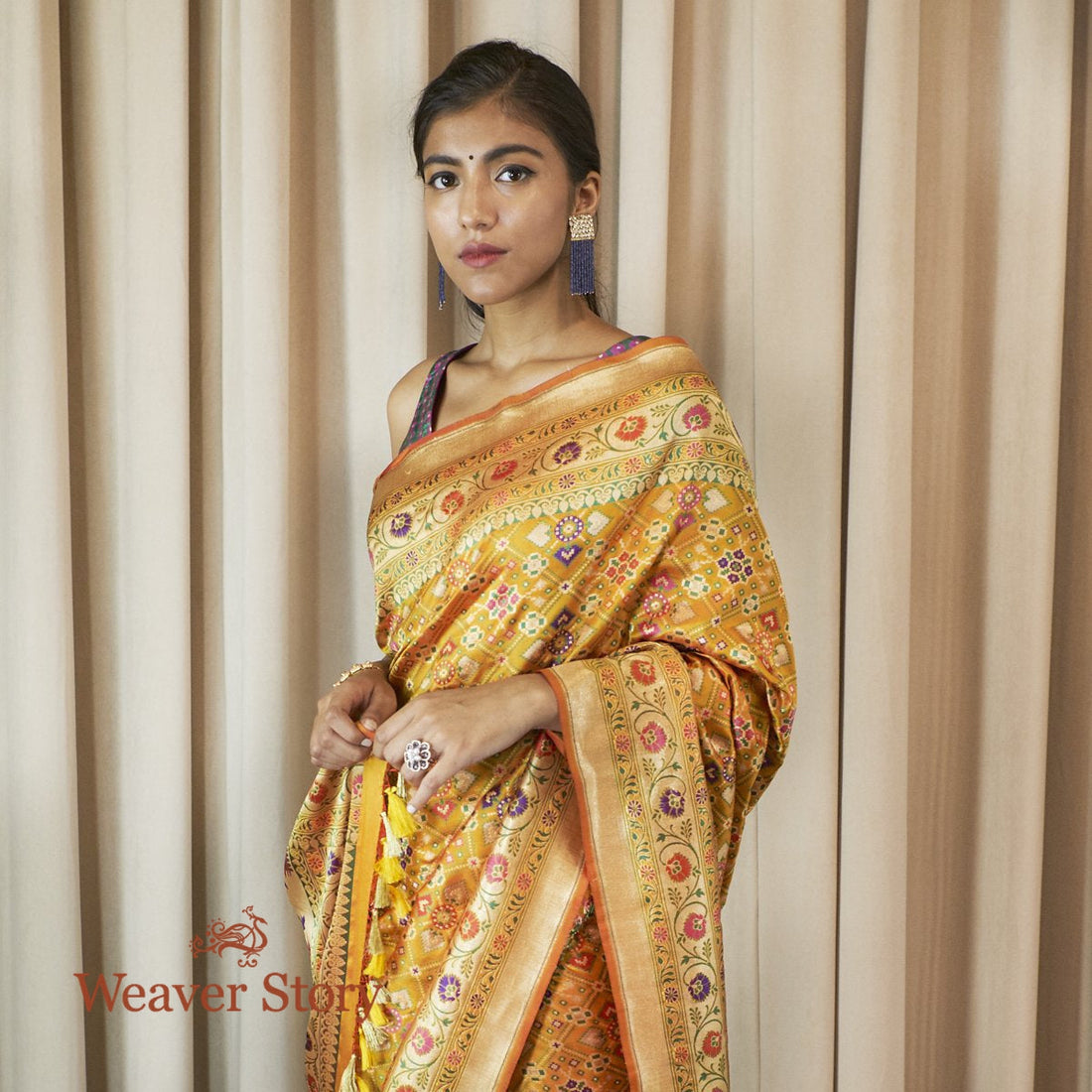 Handwoven_Mustard_Meenakari_Banarasi_Patola_Saree_WeaverStory_01