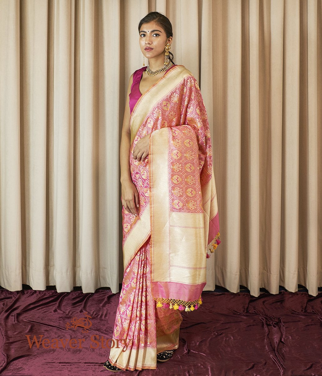 Handwoven_Peach_and_Pink_Dual_Tone_Meenakari_Banarasi_Patola_Saree_WeaverStory_02