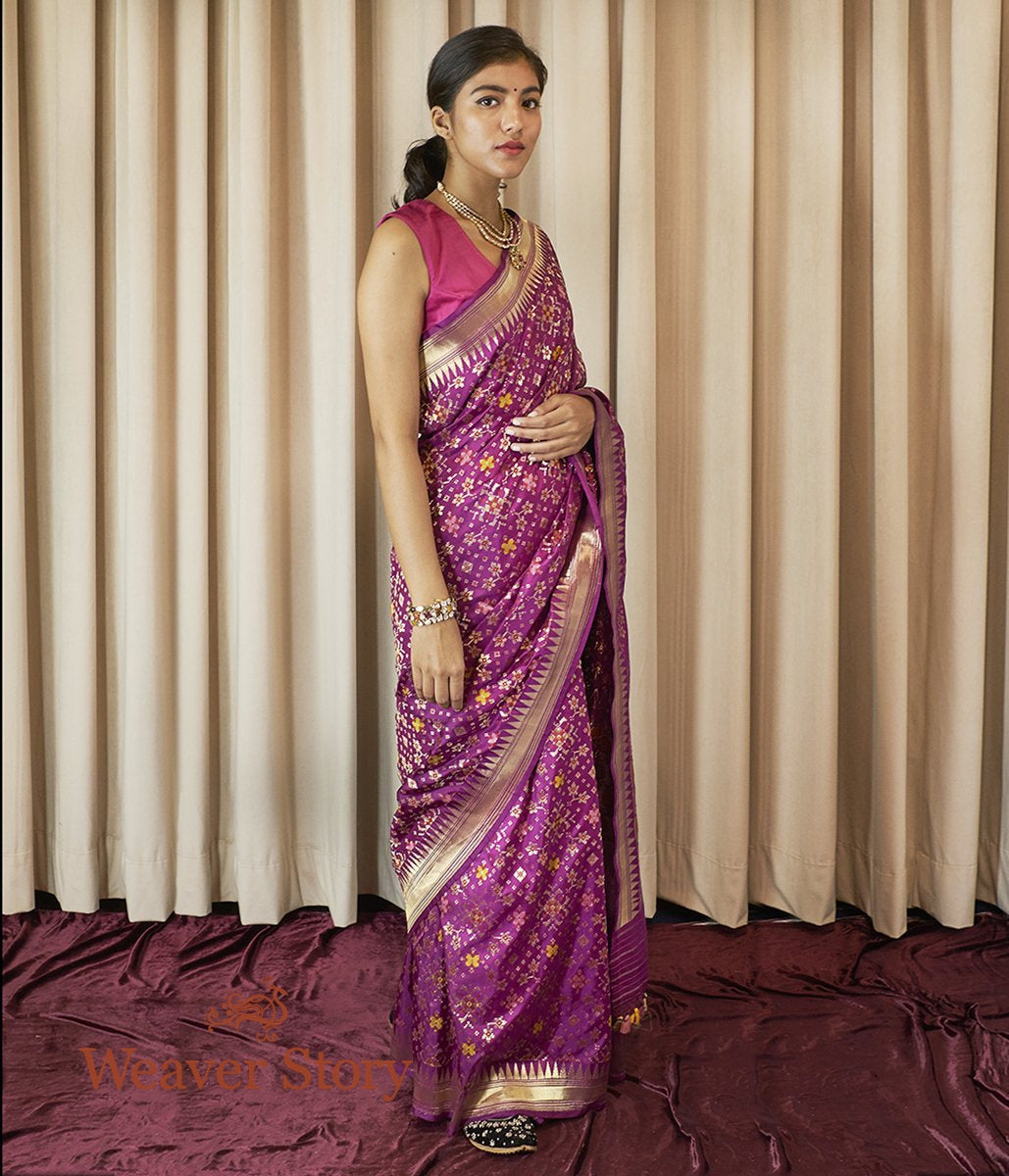 Handwoven_Purple_Meenakari_Banarasi_Patola_Saree_with_Temple_Border_WeaverStory_02
