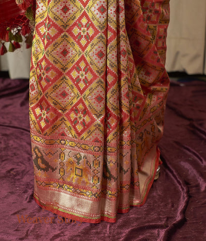 Handwoven_Red_and_Yellow_Meenakari_Patola_Saree_with_Parrots_on_the_Border_WeaverStory_04