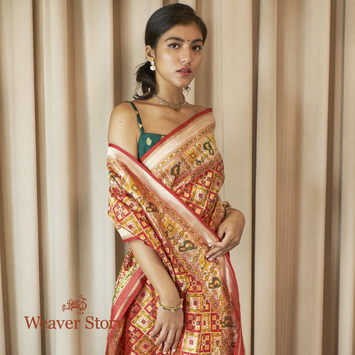 Handwoven_Red_and_Yellow_Meenakari_Patola_Saree_with_Parrots_on_the_Border_WeaverStory_01