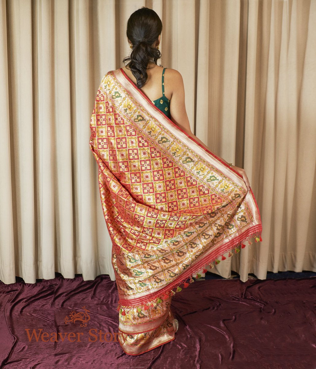 Handwoven_Red_and_Yellow_Meenakari_Patola_Saree_with_Parrots_on_the_Border_WeaverStory_03