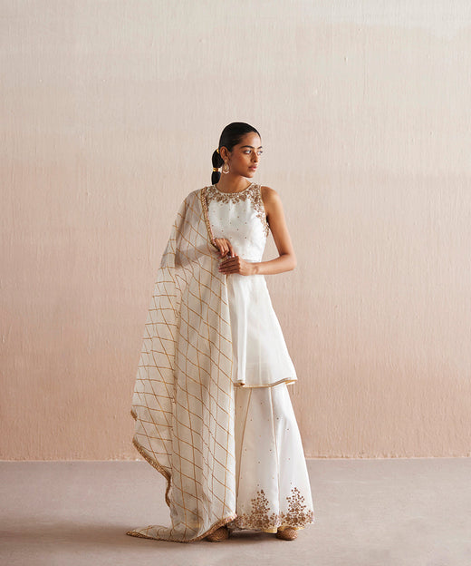 Afsana Handloom White Organza Top With Gharara And Embroidered Dupatta