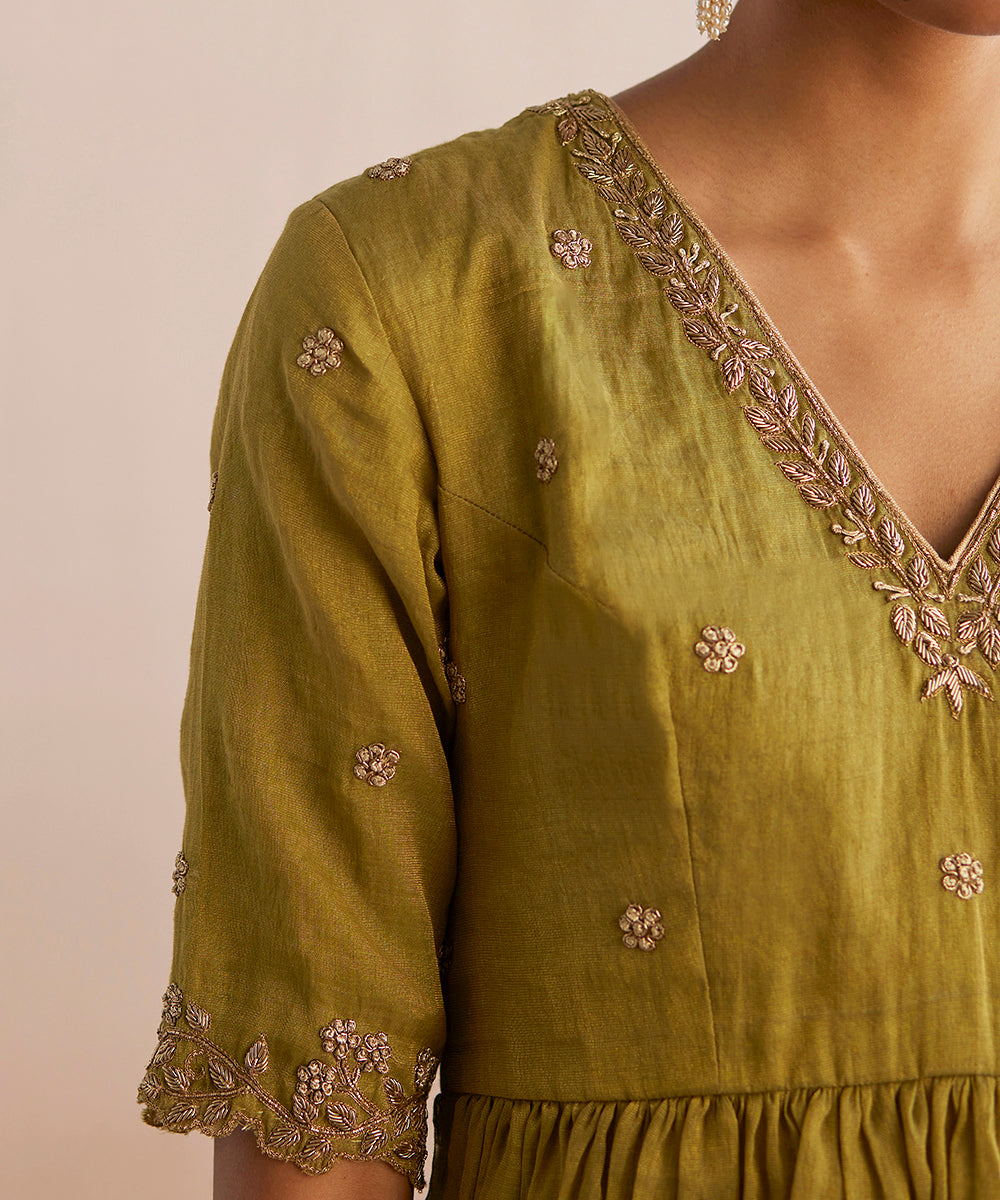 Izhaar_Handloom_chartreuse_Green_Cotton_Tissue_Kurta_Top_With_Sharara_And_Embroidered_Dupatta_WeaverStory_07