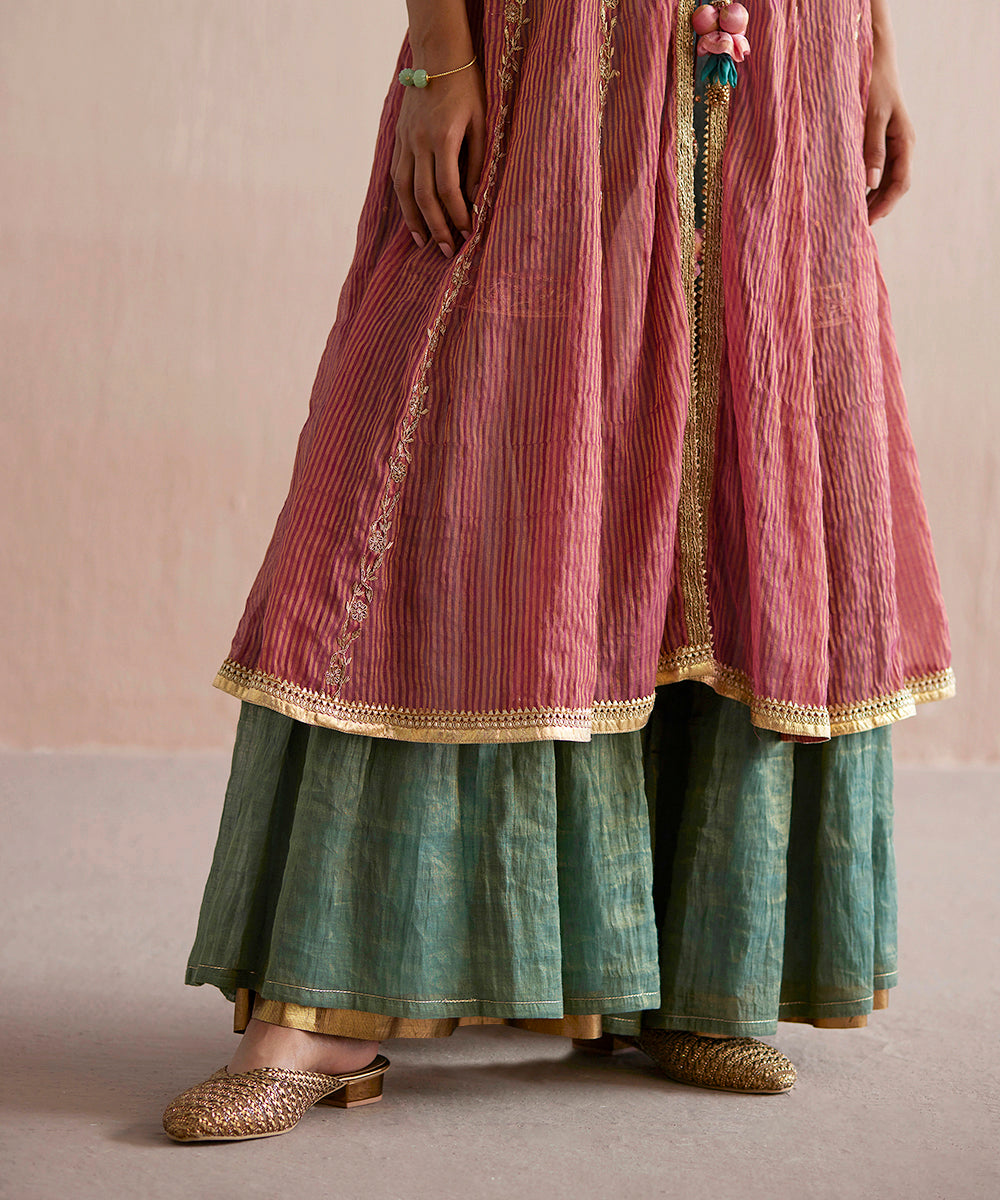 Zehenaseeb_Handloom_Sea_Blue_Cotton_Tissue_Short_Top_With_Gharara_And_Embroidered_Cape_WeaverStory_09