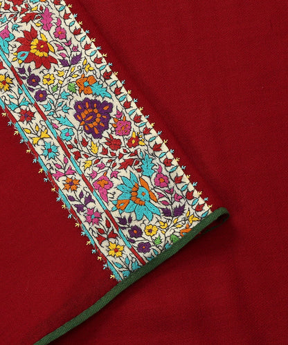 Maroon_Pure_Pashmina_Scarf_With_Applique_Border_In_Kalamkari_WeaverStory_04