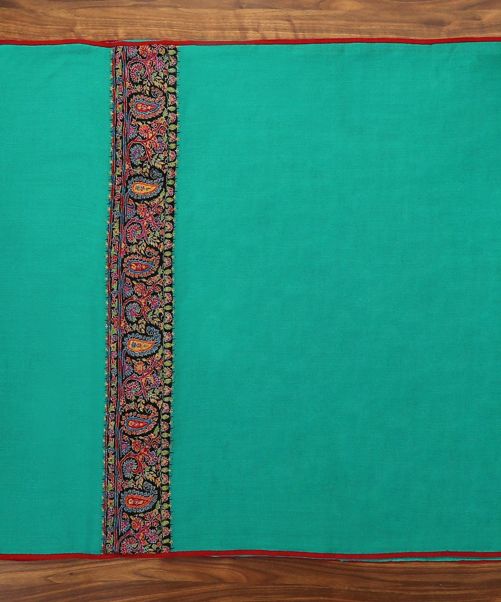 Green_Pure_Pashmina_Scarf_With_Applique_Border_In_Kalamkari_WeaverStory_02