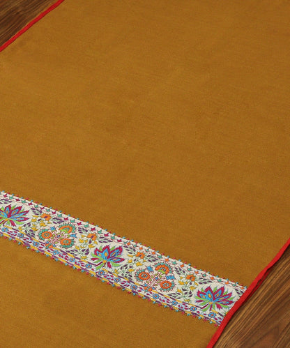 Mustard_Yellow_Pure_Pashmina_Scarf_With_Applique_Border_In_Kalamkari_WeaverStory_03