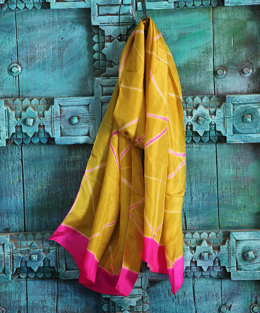Mustard_Handloom_Pure_Mulberry_Silk_Stole_with_Clamp_Dyed_Patterns_WeaverStory_01