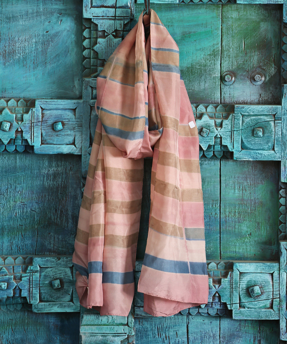 Handloom_Soft_PInk_Mulberry_Silk_Stole_Clamp_Dyed_with_Blue_Stripes_WeaverStory_01