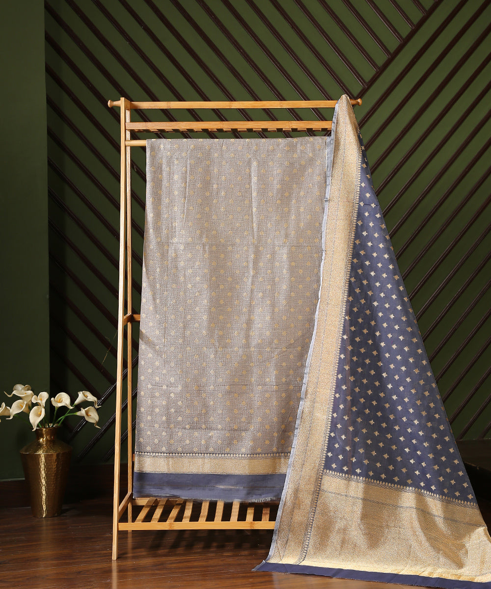 Grey_Handloom_Katan_Kora_Silk_Banarasi_Suit_Set_with_Tanchoi_Weave_and_Small_Cutwork_Booti_WeaverStory_01