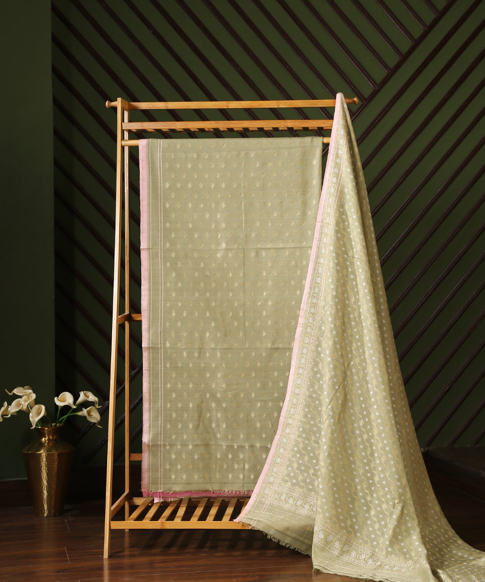 Pista_Green_Handloom_Banarasi_Suit_Set_In_Handspun_Cotton_Twisted_with_Katan_Silk_WeaverStory_01