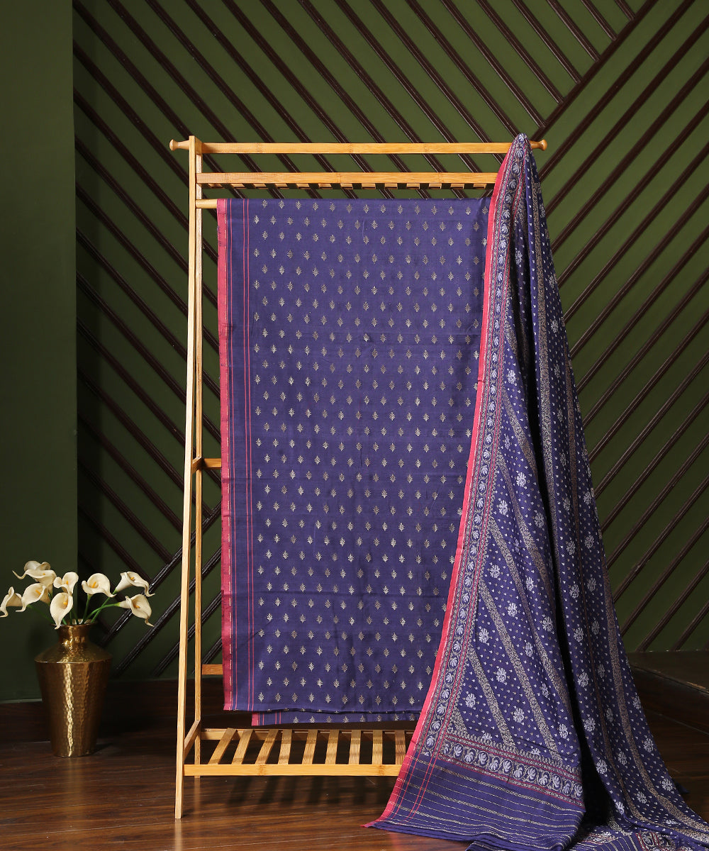 Handloom_Blue_Banarasi_Suit_Set_In_Handspun_Cotton_Twisted_with_Katan_Silk_WeaverStory_01