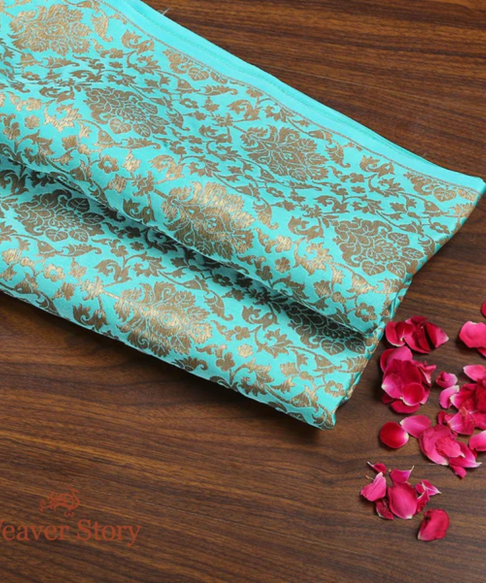 Handloom Sea Green Kimkhab Fabric
