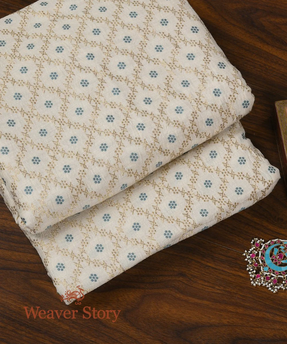 Handloom Beige Moonga Silk Fabric with Meenakari