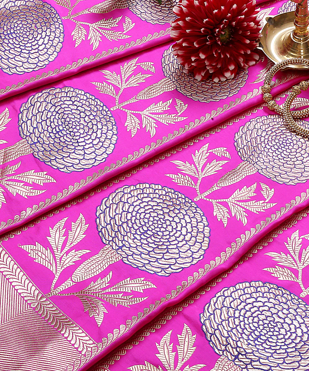 Handloom Pink Banarasi Lehenga with Meenakari Floral motifs