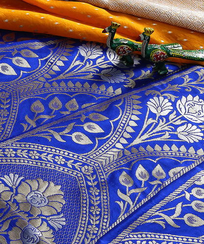 Blue Handloom Katan Silk Banarasi Lehenga with Cutwork