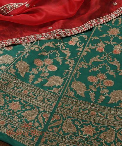 Handloom Katan Silk Green Antique Zari Banarasi Lehenga